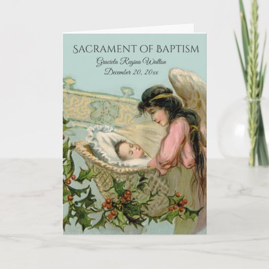 Baptismal Baby Angel Pointsettia Invitation Kaart (Voorkant)