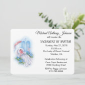 Baptismal Baby Boy Blauwe Bloemen Uitnodiging (Staand voorkant)