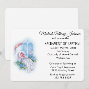 Baptismal Baby Boy Blauwe Bloemen Uitnodiging