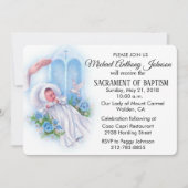 Baptismal Baby Boy Blauwe Bloemen Uitnodiging (Voorkant)