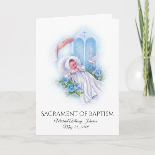 Baptismal Baby Boy Blue Flowers Invitation Kaart (Voorkant)