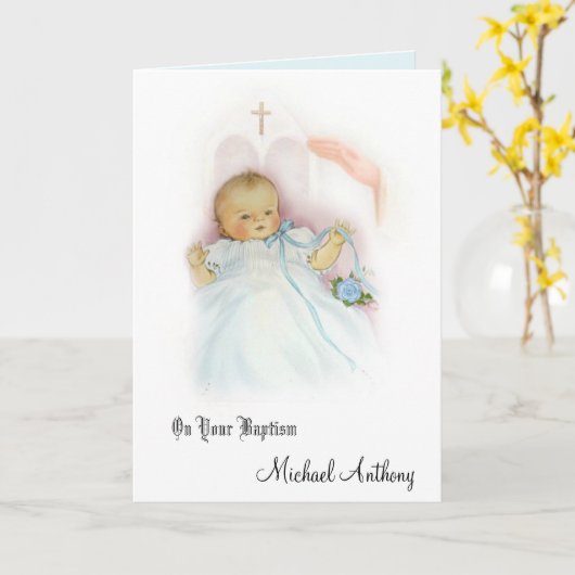 Baptismal Baby Boy doopzegen Kaart (Gele Bloem)