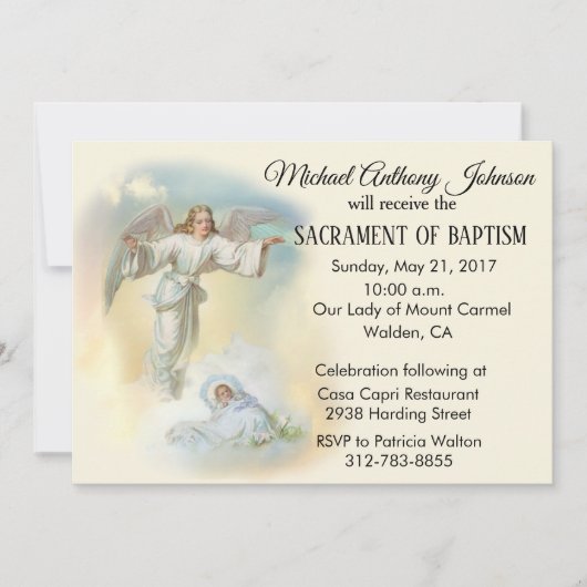 Baptismal Baby Boy Guardian Angel Uitnodiging (Voorkant)
