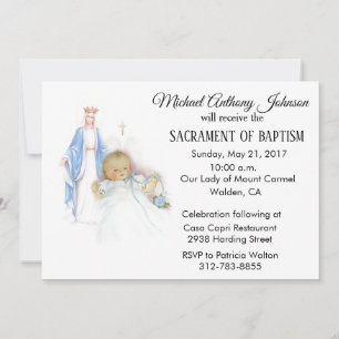 Baptismal Baby Boy Maagd Maria Uitnodiging