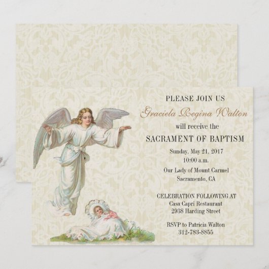 Baptismal Baby Girl Angel  uitnodiging (Voorkant / Achterkant)