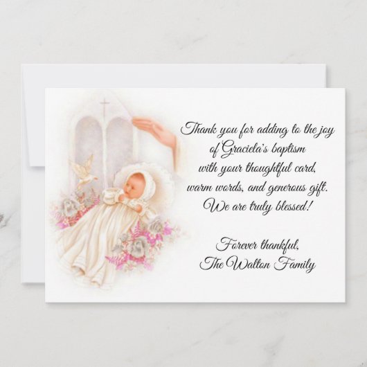 Baptismal Baby Girl Pink Flowers Hartelijk dank Bedankkaart (Voorkant)