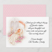 Baptismal Baby Girl Pink Flowers Hartelijk dank Bedankkaart (Voorkant / Achterkant)