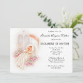 Baptismal Baby Girl Pink Flowers Uitnodiging (Staand voorkant)