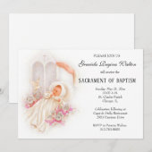 Baptismal Baby Girl Pink Flowers Uitnodiging (Voorkant / Achterkant)