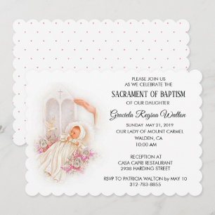 Baptismal Baby Girl Pink Flowers Uitnodiging