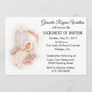 Baptismal Baby Girl Pink Flowers Uitnodiging