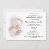 Baptismal Baby Girl Pink Flowers Uitnodiging (Voorkant)
