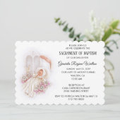 Baptismal Baby Girl Pink Flowers Uitnodiging (Staand voorkant)