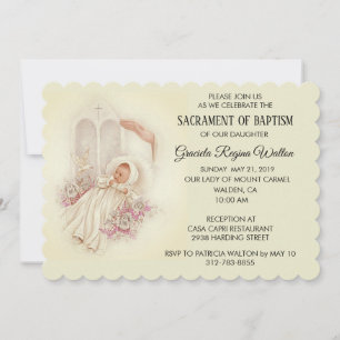 Baptismal Baby Girl Pink Flowers Uitnodiging