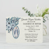 Baptismal Baby Virgin Mary Blue Flowers Invitation Kaart (Staand voorkant)