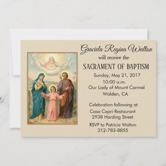Baptismal Heilige Familie Jezus Maria Jozef Uitnod Kaart (Voorkant)