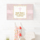 Baptisme 1e verjaardag meisje roze goudkleurige po spandoek (Insitu)