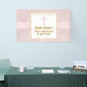 Baptisme 1e verjaardag meisje roze goudkleurige po spandoek (Beurs)