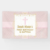 Baptisme 1e verjaardag meisje roze goudkleurige po spandoek (Horizontaal)