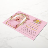 Baptisme 1e verjaardag Roze meisje Foto Arch Orchi Folie Uitnodiging (Gedraaid)