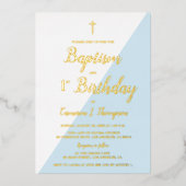 Baptisme 1e verjaardag Uitnodiging Blauw Goud Krui (Voorkant)
