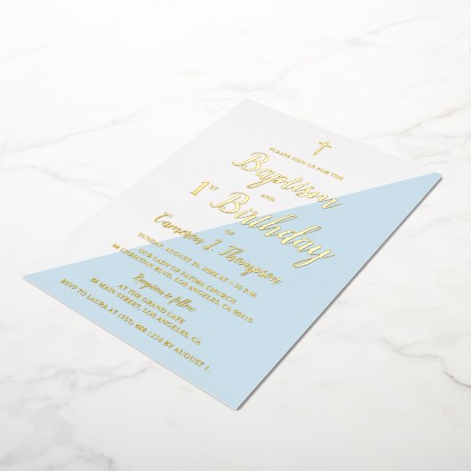 Baptisme 1e verjaardag Uitnodiging Blauw Goud Krui (Gedraaid)