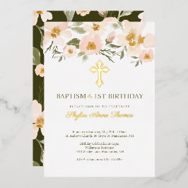 Baptisme & 1St Birthday Elegant Waterverf Florals Folie Uitnodiging
