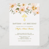 Baptisme & 1St Birthday Elegant Waterverf Florals Folie Uitnodiging (Voorkant)