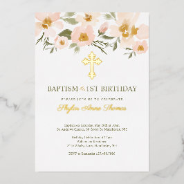 Baptisme & 1St Birthday Elegant Waterverf Florals Folie Uitnodiging