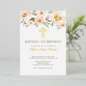 Baptisme & 1St Birthday Elegant Waterverf Florals Folie Uitnodiging (Staand Voorkant)