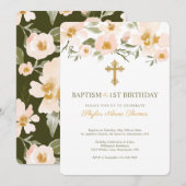 Baptisme & 1St Birthday Elegant Waterverf Florals Kaart (Voorkant / Achterkant)