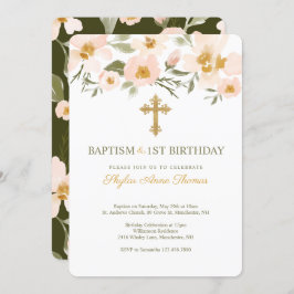 Baptisme & 1St Birthday Elegant Waterverf Florals Kaart