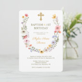 Baptisme & 1St. Birthday Elegant Wildflower Wreats Kaart (Staand voorkant)