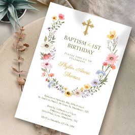 Baptisme & 1St. Birthday Elegant Wildflower Wreats Kaart