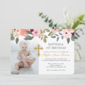 Baptisme & 1st Birthday Waterverf Flowers Foto Kaart (Staand voorkant)