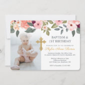 Baptisme & 1st Birthday Waterverf Flowers Foto Kaart (Voorkant)