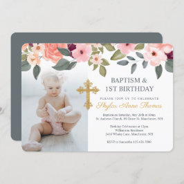 Baptisme & 1st Birthday Waterverf Flowers Foto Kaart