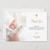 Baptisme aangepast foto wit goud minimalistisch bedankkaart (Voorkant)