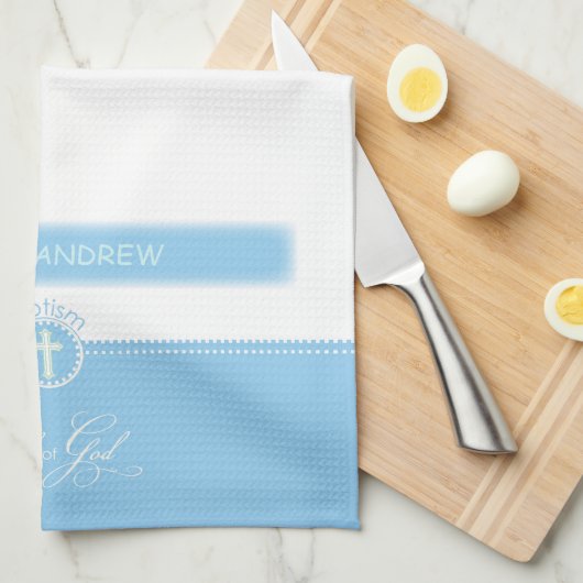 Baptisme, aangepaste naam, blauw kind van God Theedoek (Quarter Fold)