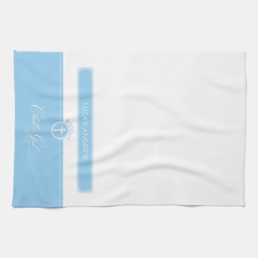 Baptisme, aangepaste naam, blauw kind van God Theedoek (Horizontaal)