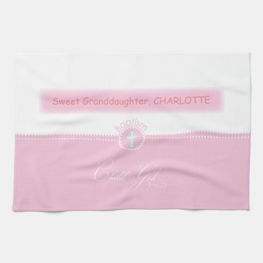 Baptisme, Aangepaste naam, Gefeliciteerd Roze Kind Theedoek (Horizontaal)