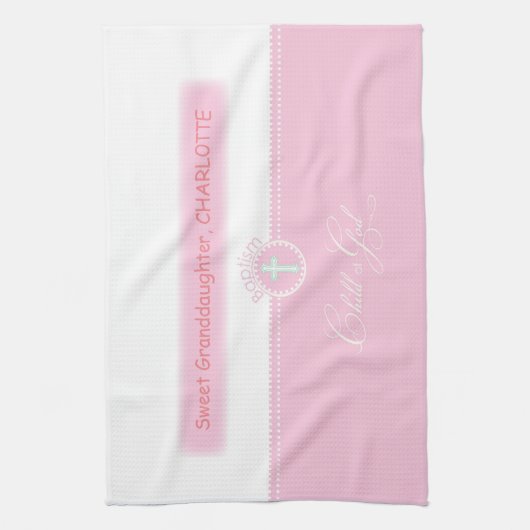 Baptisme, Aangepaste naam, Gefeliciteerd Roze Kind Theedoek (Verticaal)