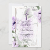 BAPTISME | Amethyst Floral Cross Invitation Kaart (Voorkant)