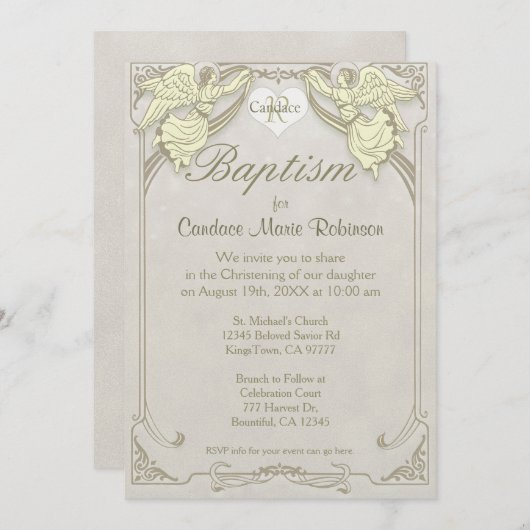 Baptisme | Angel Monogram Kaart (Voorkant / Achterkant)