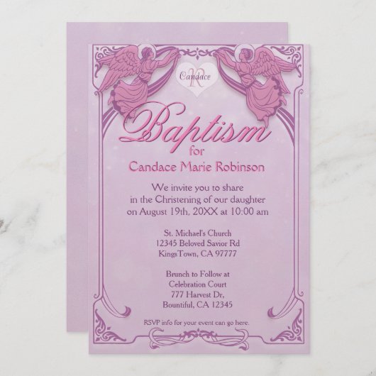 Baptisme | Angel Monogram Kaart (Voorkant / Achterkant)