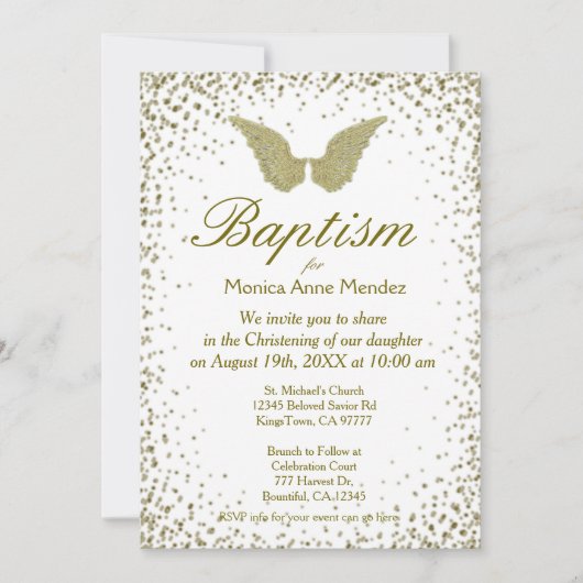 Baptisme | Angel Wings & Gold Confetti Kaart (Voorkant)