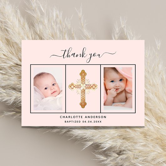 Baptisme baby girl blush roos goudfotoscript bedankkaart