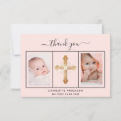 Baptisme baby girl blush roos goudfotoscript bedankkaart (Voorkant)