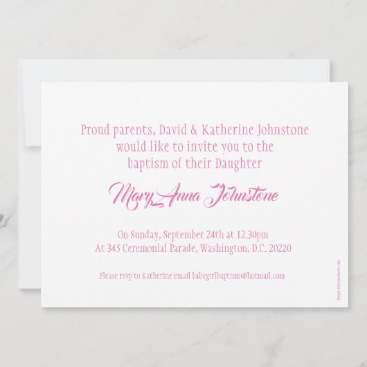 Baptisme baby girl duif en foto-uitnodigcard kaart (Achterkant)