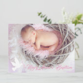 Baptisme baby girl duif en foto-uitnodigcard kaart (Staand voorkant)